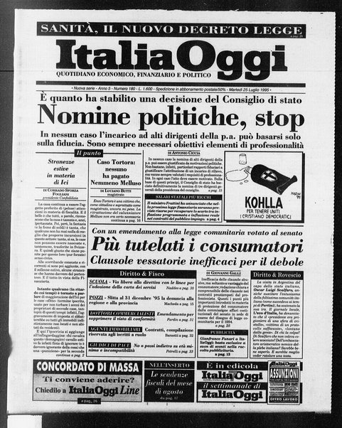 Italia oggi : quotidiano di economia finanza e politica